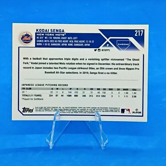 2023 Topps Chrome - Kodai Senga #217 (RC) - Picture 4 of 4